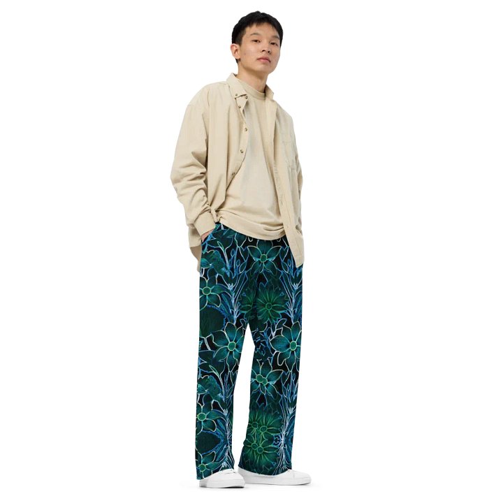Trippy Teal Floral/All-Over Print Unisex Wide-Leg Pants by Sublicolor product image (1)