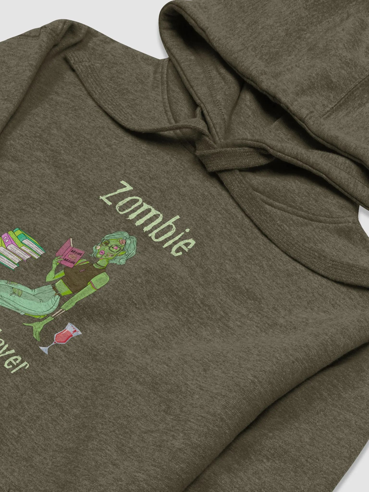 Zombie Book Lover Military Green Unisex Hoodie product image (3)
