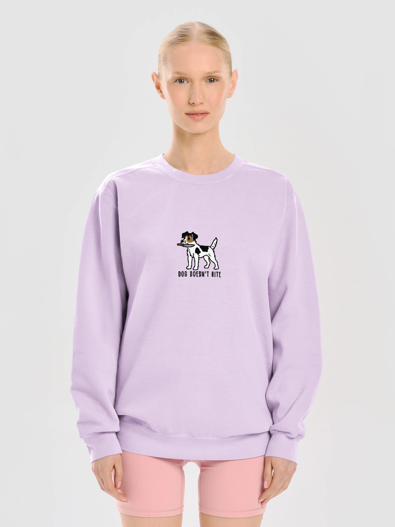 Dog Doesn't Bite Funny Chibi-Style Embroidered Premium Sweatshirt for Parson Russell Terrier(Black, White, Tan) Owners product image (37)
