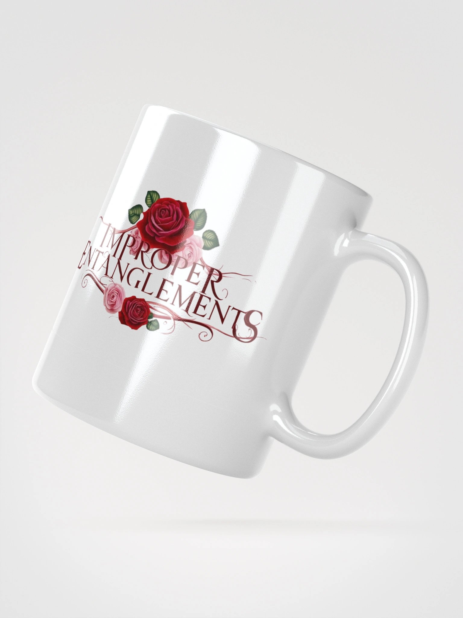 Improper Entanglements White Ceramic Mug – Roses and Ribbons Edition product image (6)