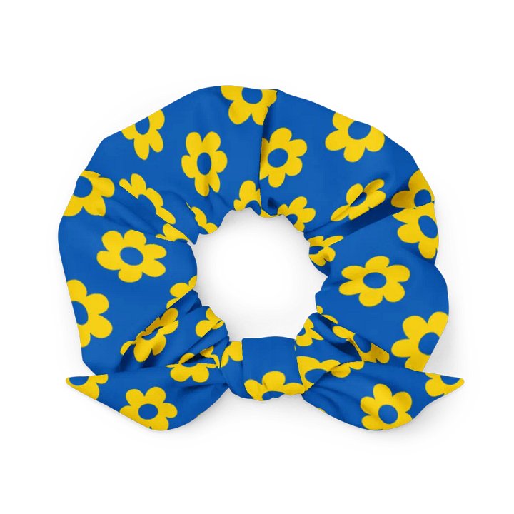 Sunflower Yellow and Kiev Blue Fan Flower Scrunchie with Bow product image (1)