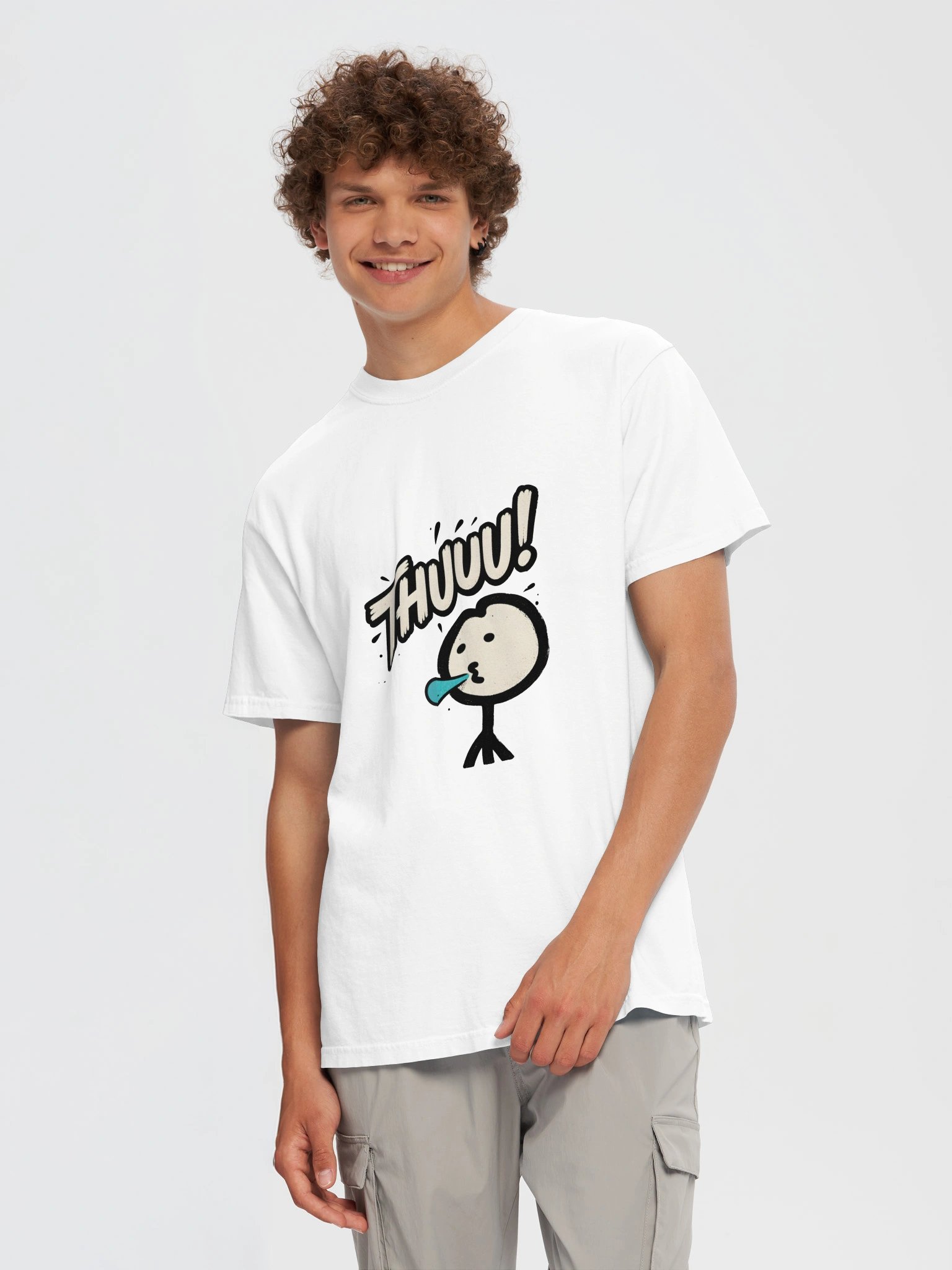 Thuuu Printed Unisex T-Shirt in White | Funny Cartoon Spit Graphic Tee product image (5)