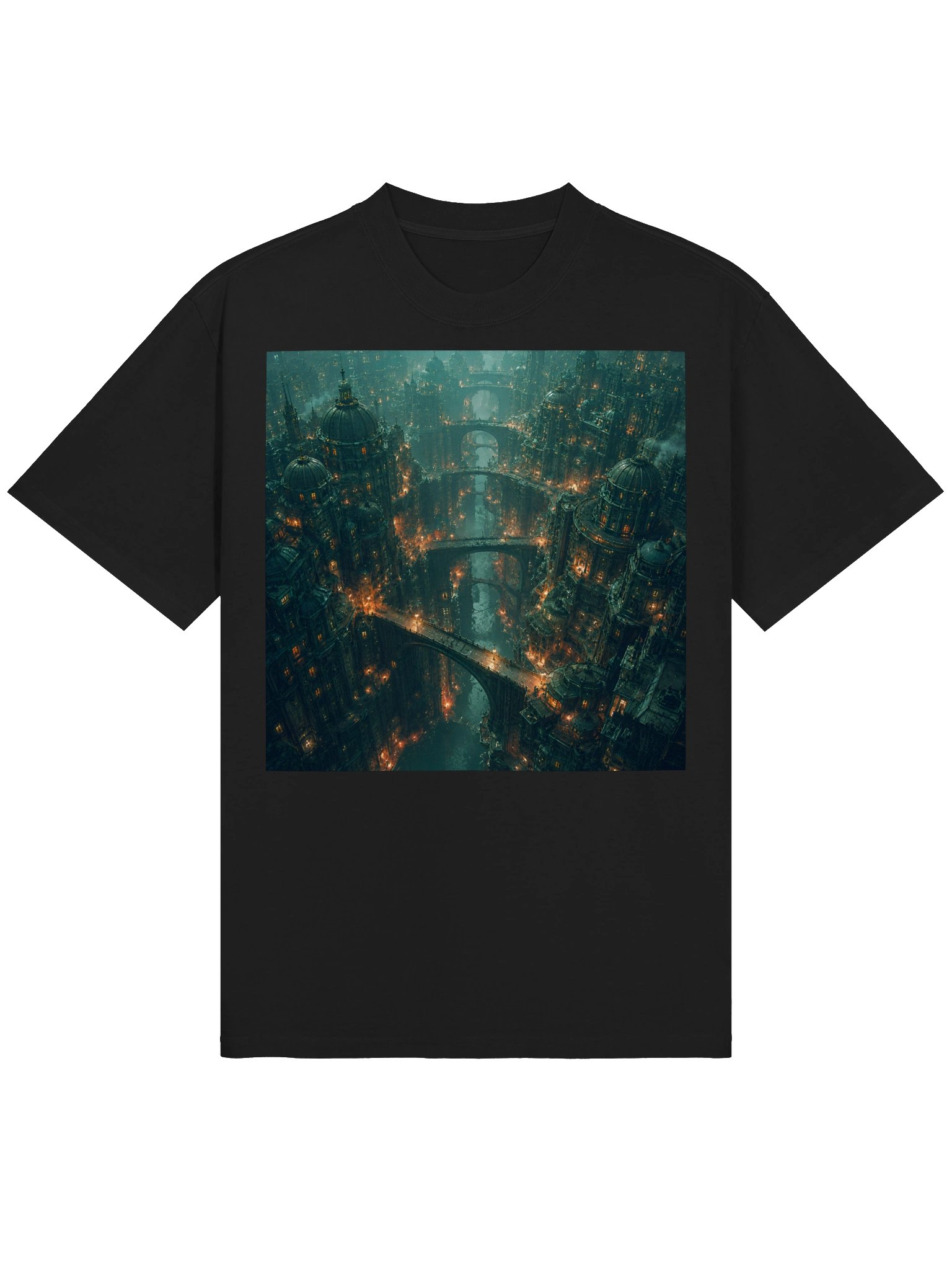Dark Futuristic City T-Shirt | Gothic Sci-Fi Architecture Oversized Black Tee product image (2)