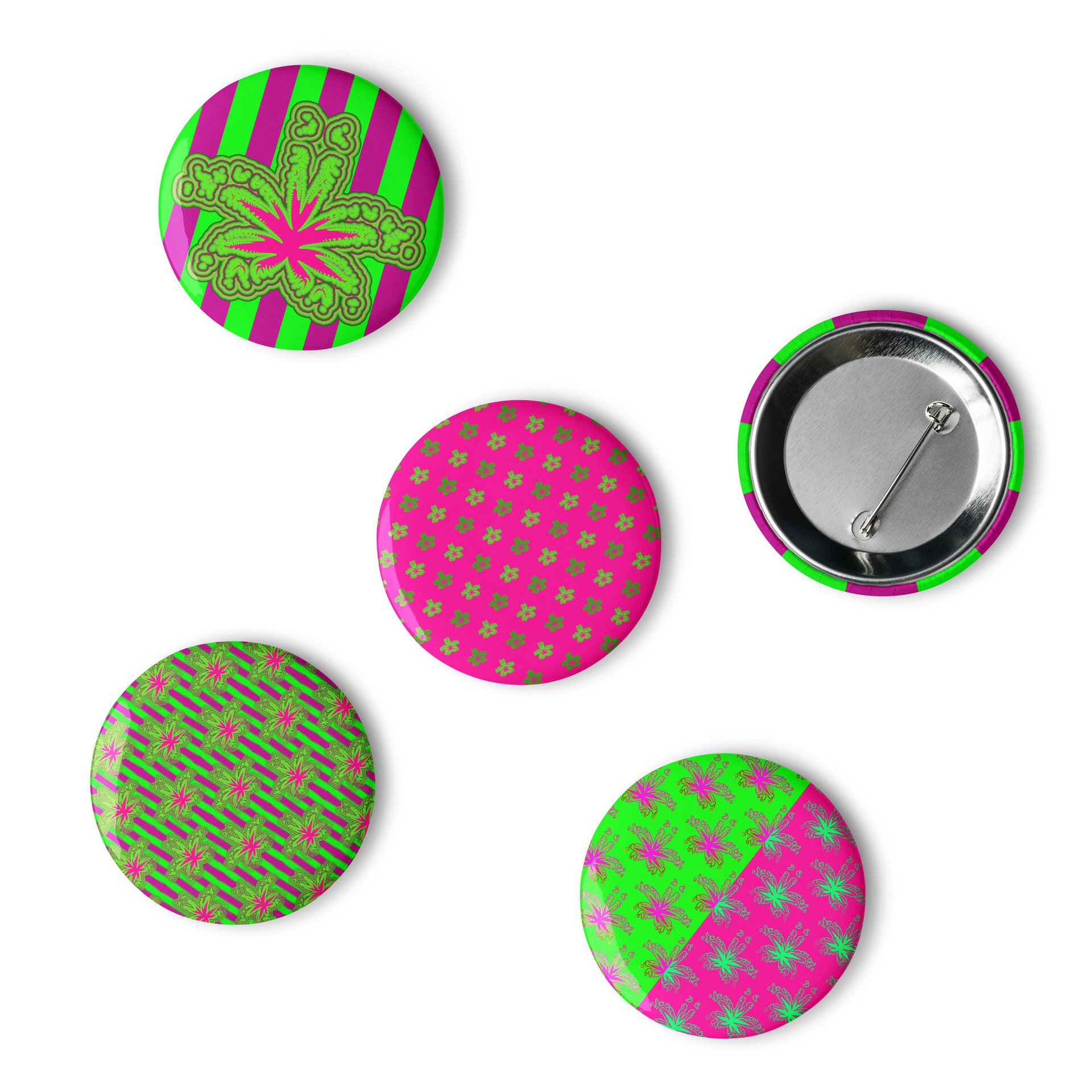 Neon Green Hot Pink Pot Leaf Pins, Stoner Circus Cannabis Art Pin Button Set, Weird Weed Accessories product image (4)