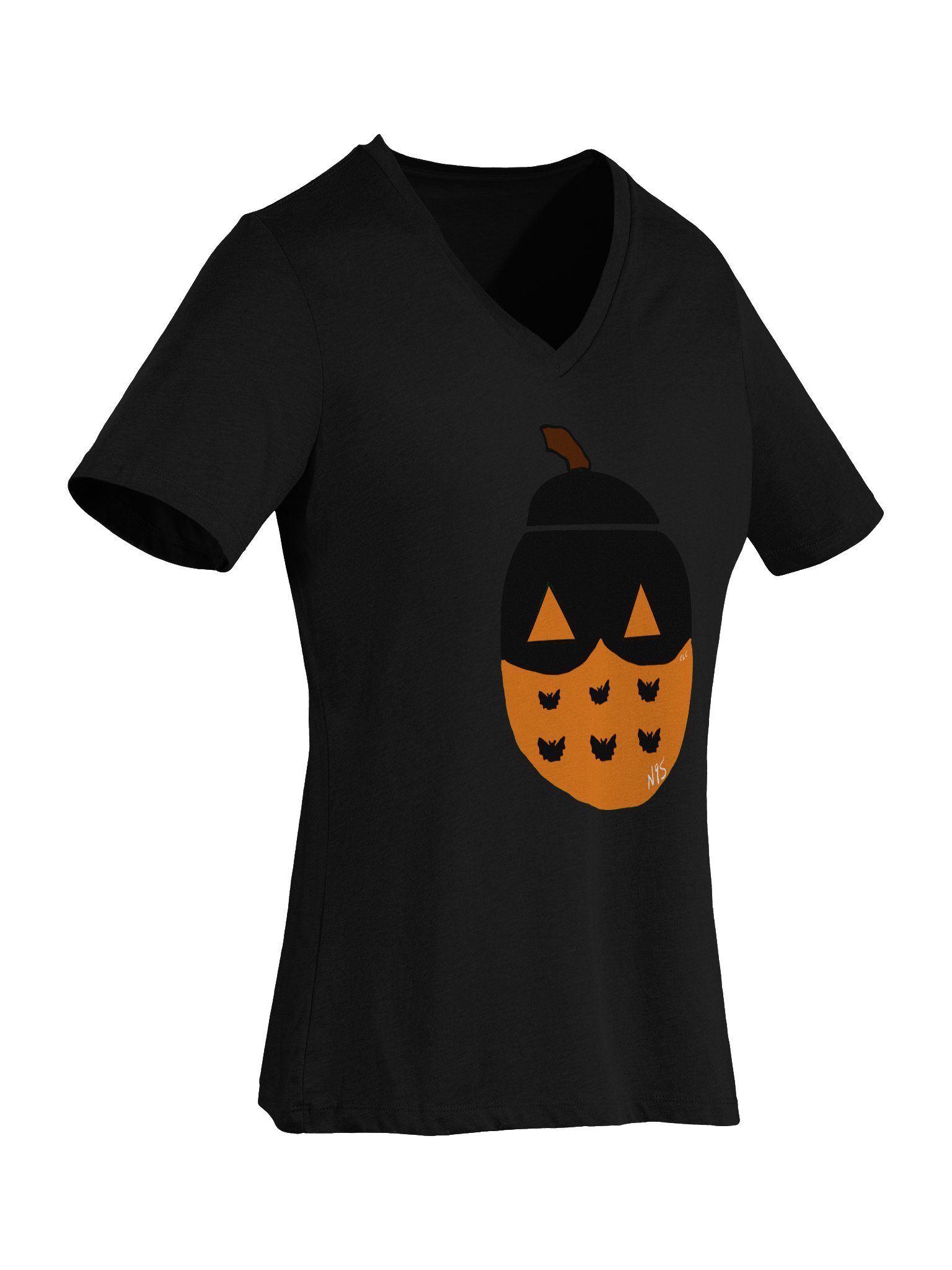 Mask-O-Lantern v-neck tee (orange mask) product image (7)