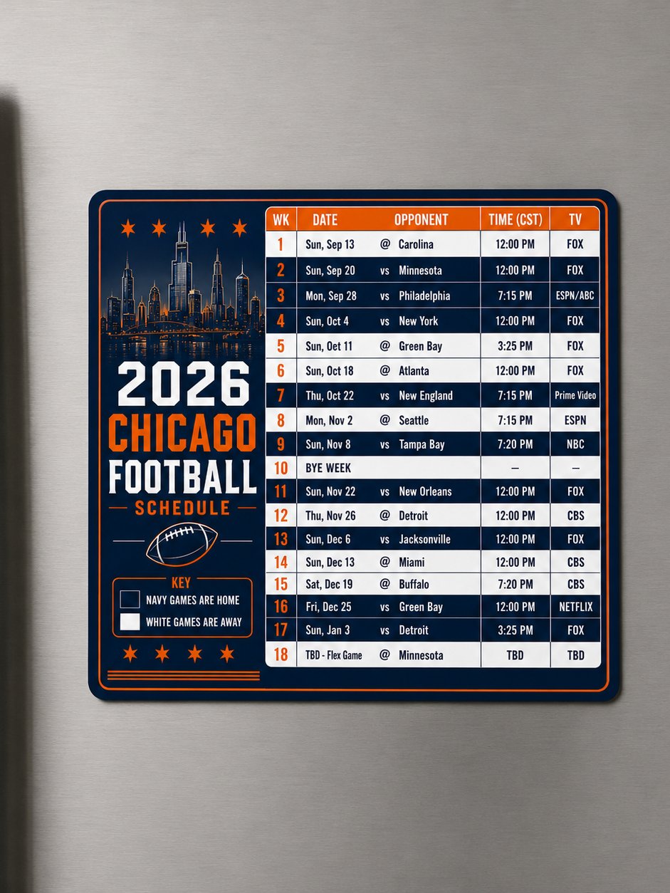 Chicago 2026 Football Schedule Magnet product image (2)