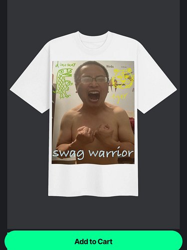 Check out my swag warrior 2.0 t shirt . Very cool very swag I like it. Buy it now. Thanks very much friends https://jamescage...