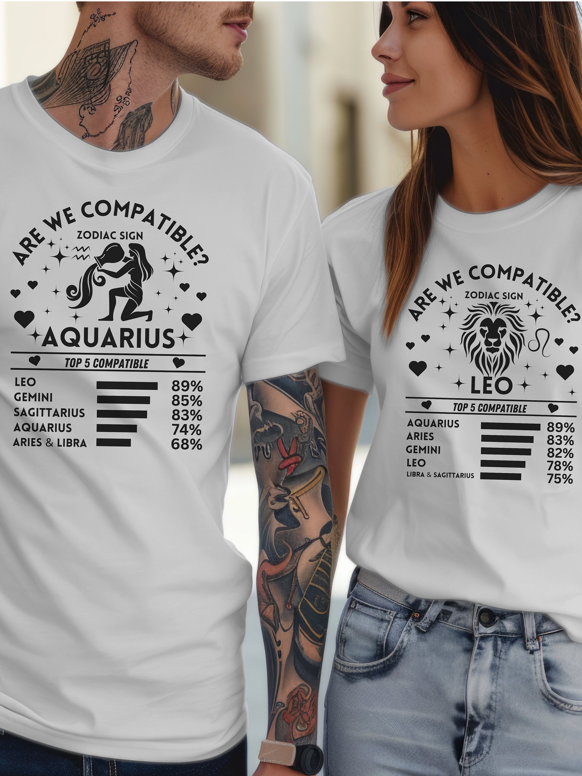 Aquarius Zodiac Sign Romantic Compatibility T-Shirt - Light Comfort Colors 1717 product image (2)