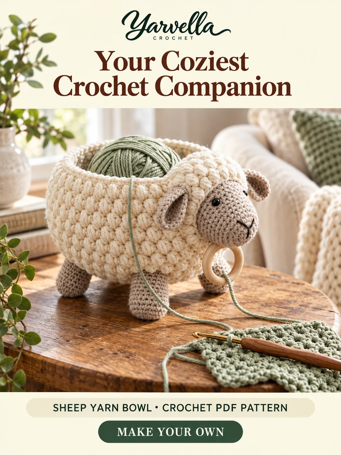 Fluffy Sheep Yarn Bowl Crochet Pattern PDF – Amigurumi Yarn Holder product image (2)