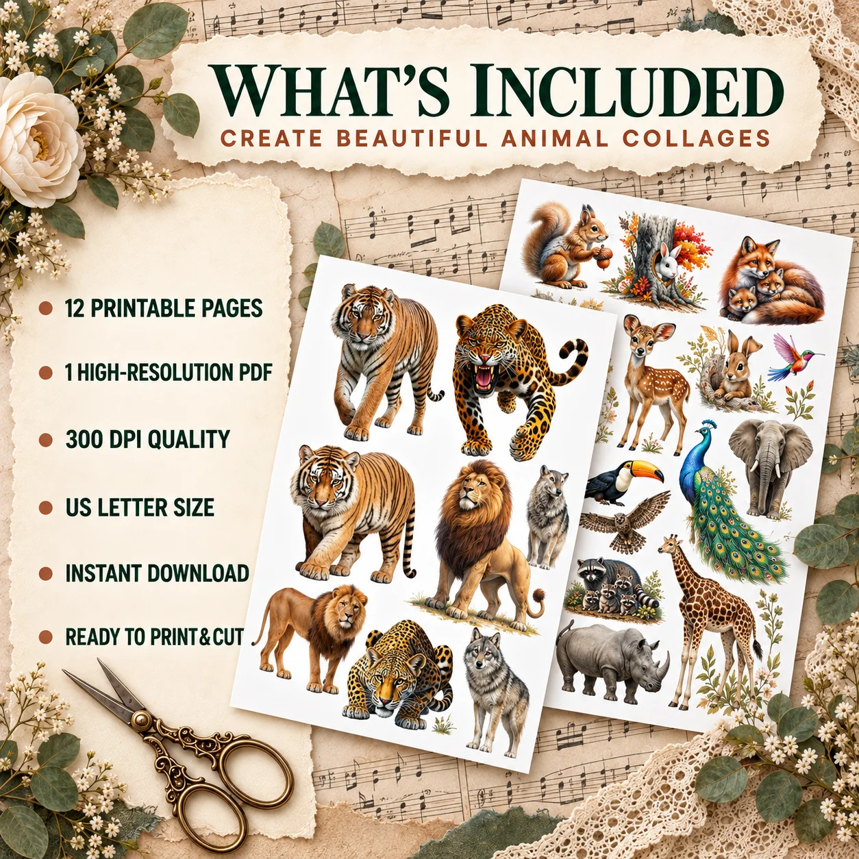 Animal Ephemera Printable PDF – 12 Woodland & Wild Animal Junk Journal Pages product image (2)