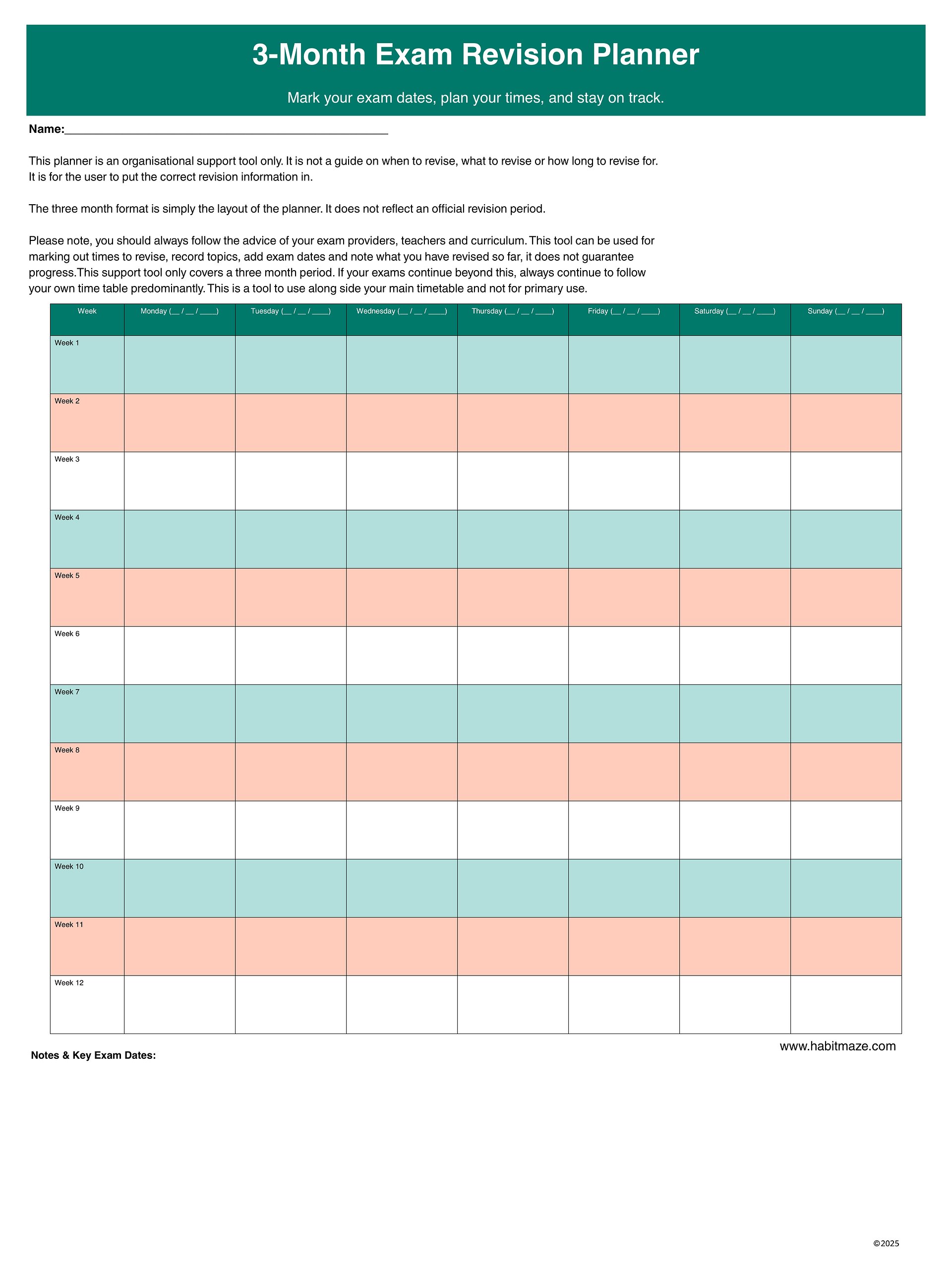 3 Month Exam Revision Planner product image (1)