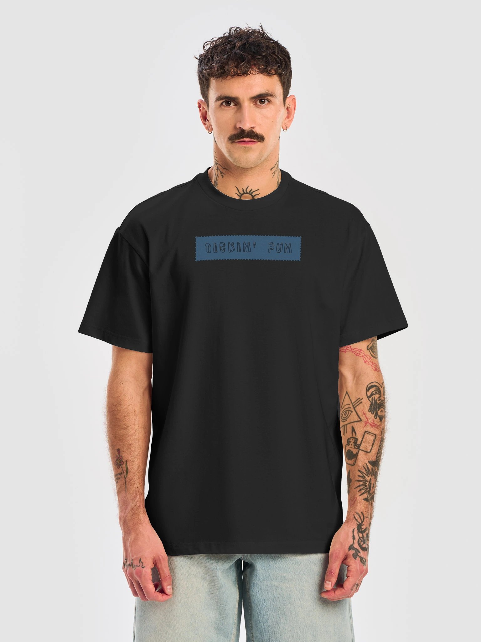 Relaxed Fit Heavy Cotton "Tickin' Fun Label" T-Shirt, Black product image (1)