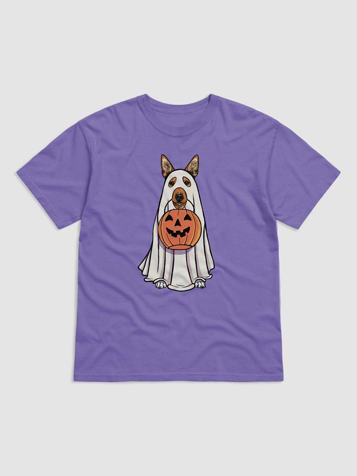 Funny Halloween Basenji T-Shirt | Funny Basenji Wearing a Ghost Costume and Holding a Pumpkin Basket product image (1)