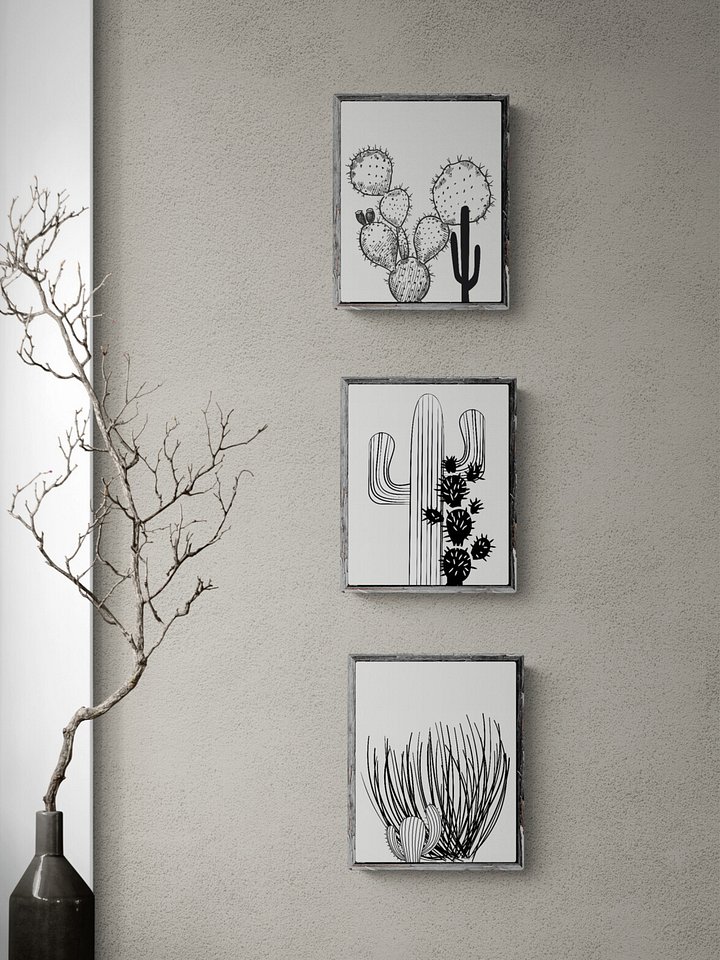 3 Digital Black And White Cactus Prints, Coastal Wall Art product image (2)