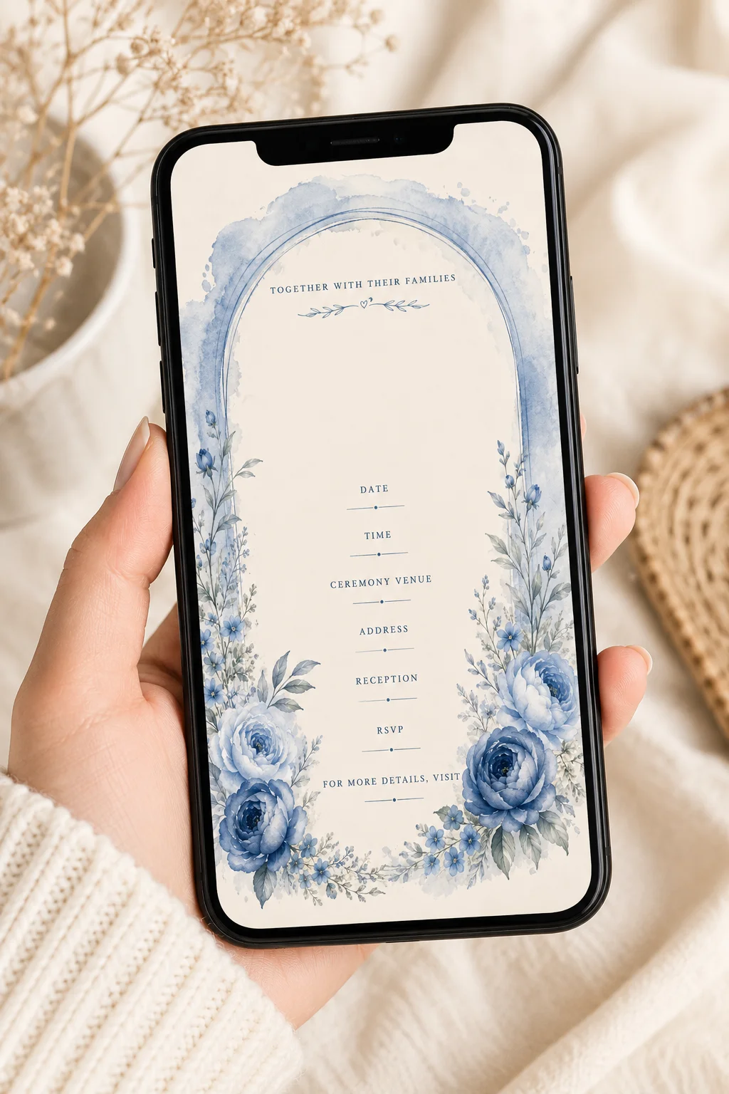 Dusty Blue Wedding Invitation Template, Editable Canva Invite, Watercolour Floral Wedding Invitation, Printable Digital Download product image (2)
