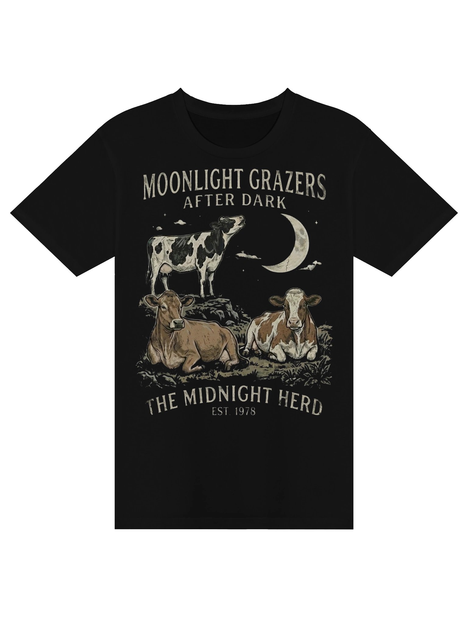 Moonlight Grazers – Vintage Cow T-Shirt product image (1)