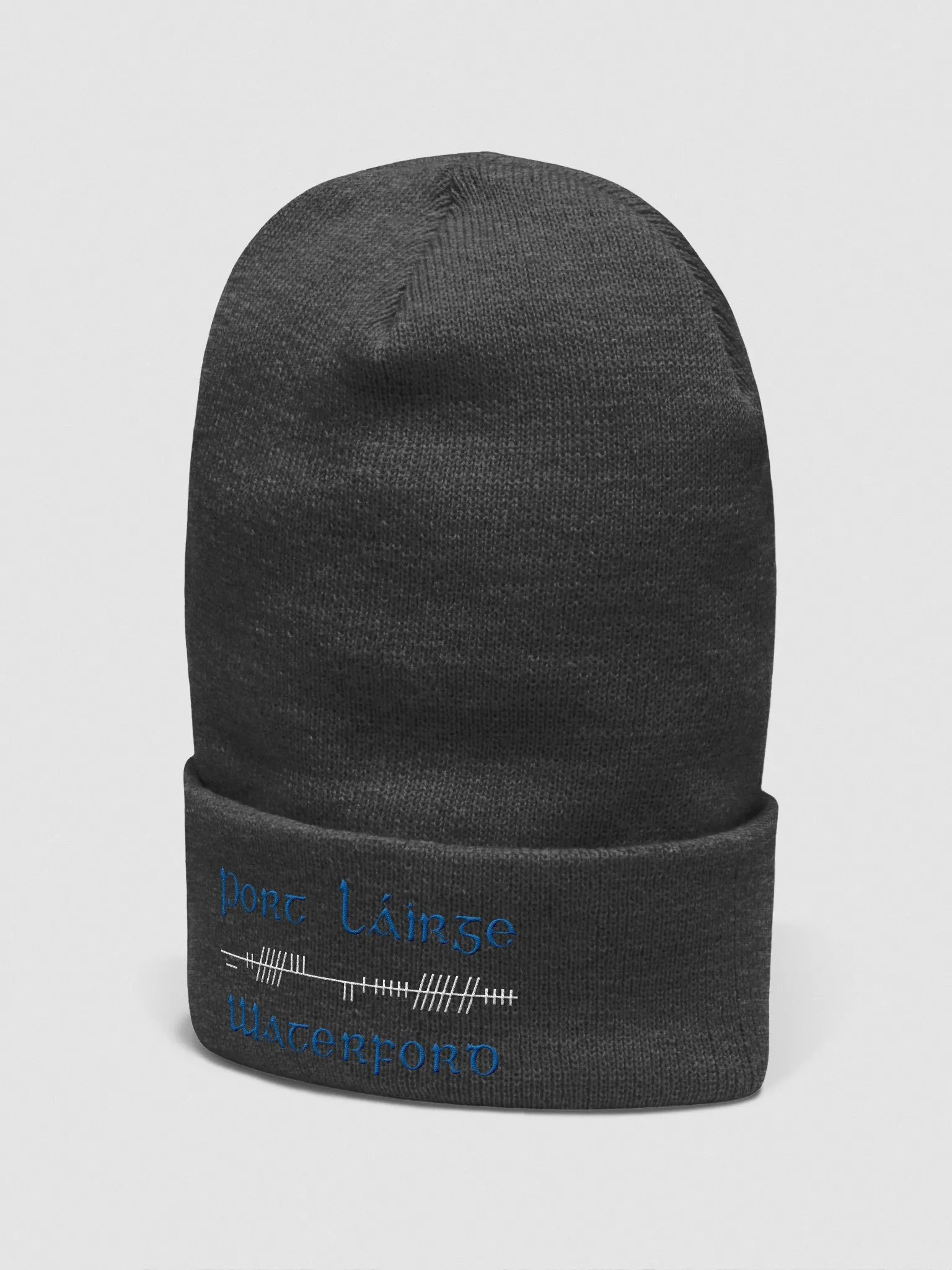 Waterford/Port Láirge, Orthodox style Ogham, blue and white, embroidered Cuffed Beanie product image (24)