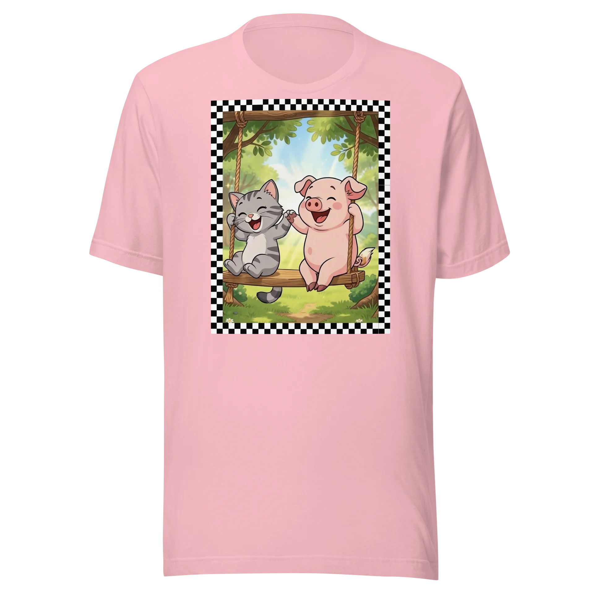 Nursery Rhyme Cartoon Laughing Kitten & Piglet Tee product image (1)