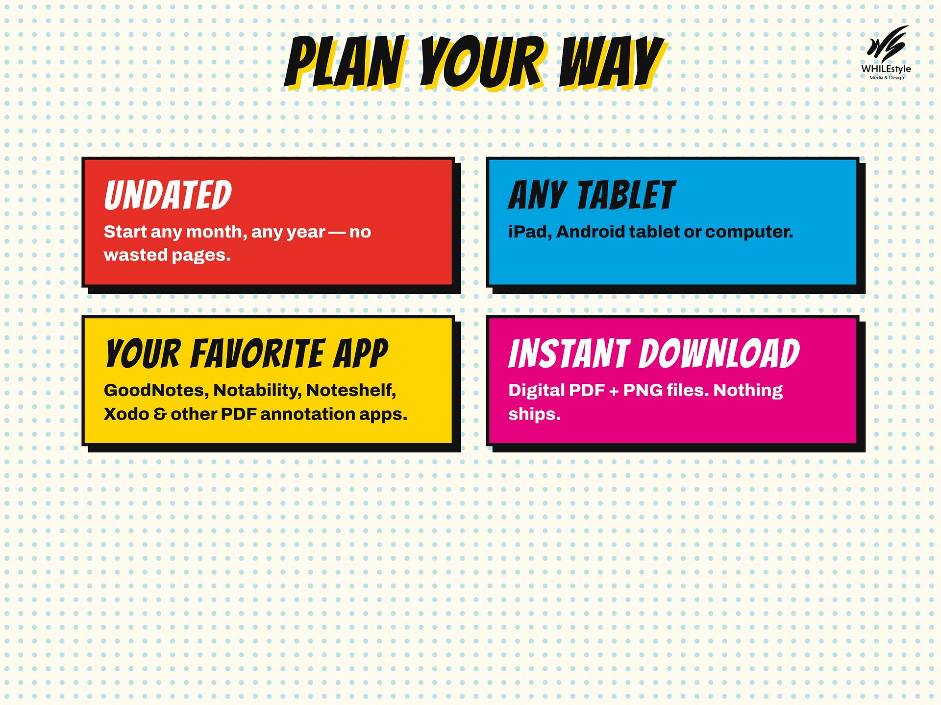 Undated Digital Planner | Hyperlinked GoodNotes Planner, Pop Art Retro Style | iPad Yearly, Monthly & Weekly Planner + 39 Stickers product image (7)