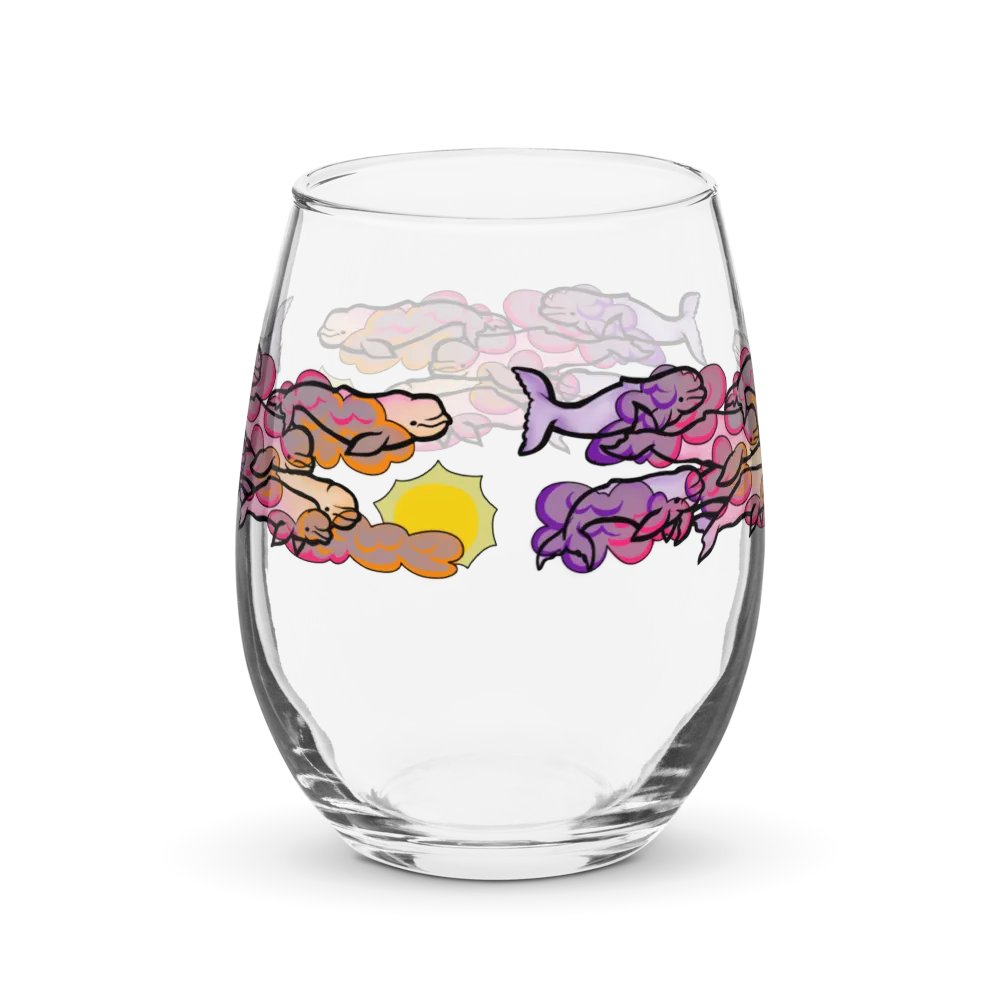 sunset beluga whales stemless wine glass product image (2)