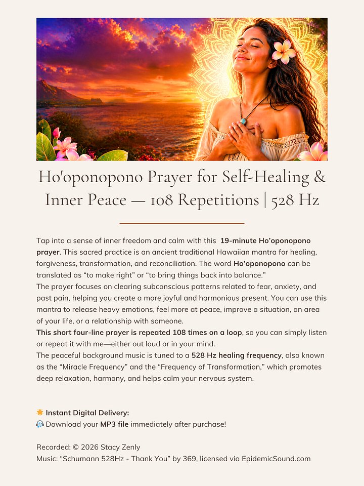 Ho’oponopono Prayer for Self-Healing & Inner Peace — 108 Repetitions | 528 Hz Frequency product image (2)
