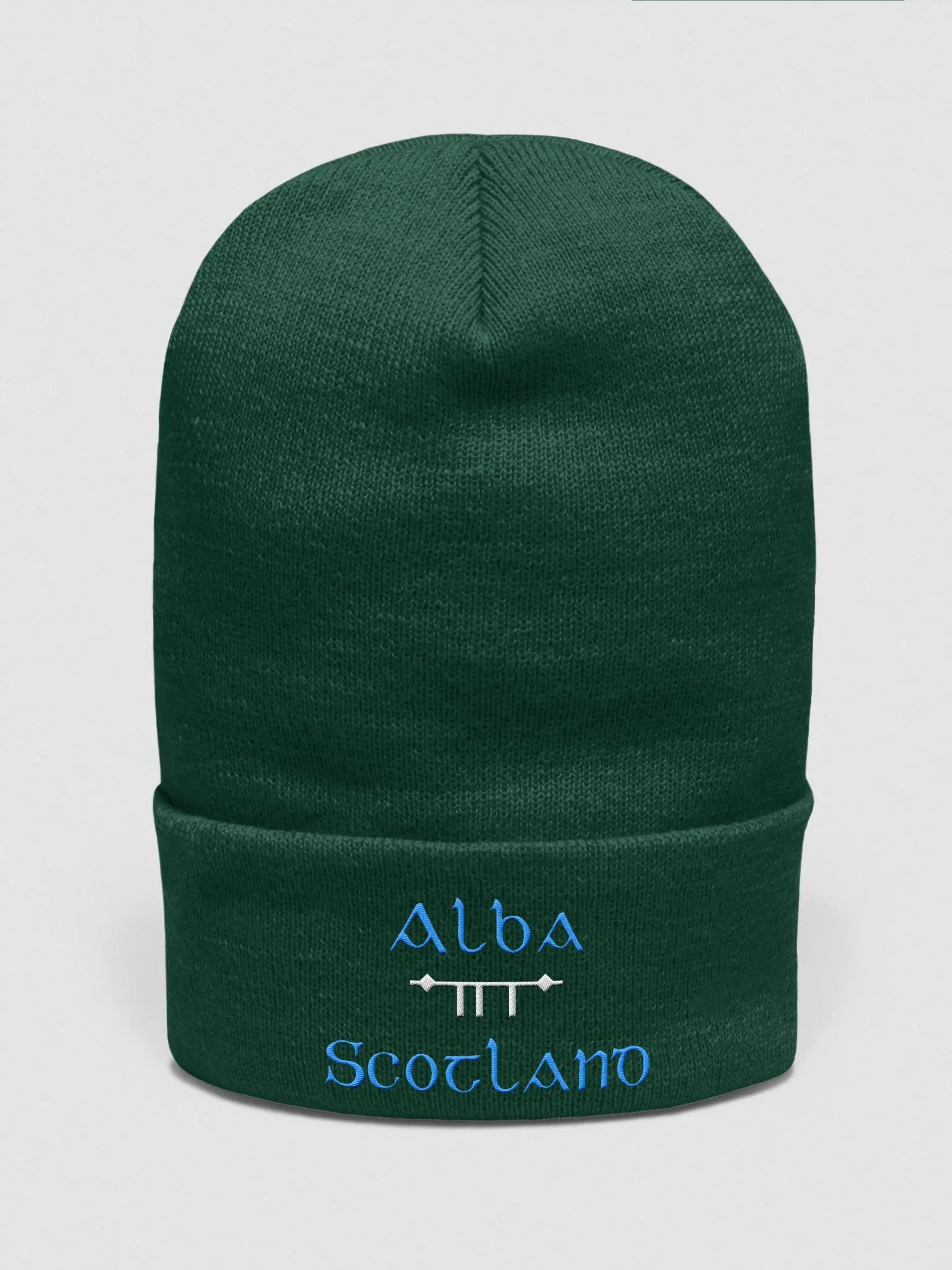 Scotland/Alba Scholastic style Ogham, blue and white, embroidered Cuffed Beanie product image (33)