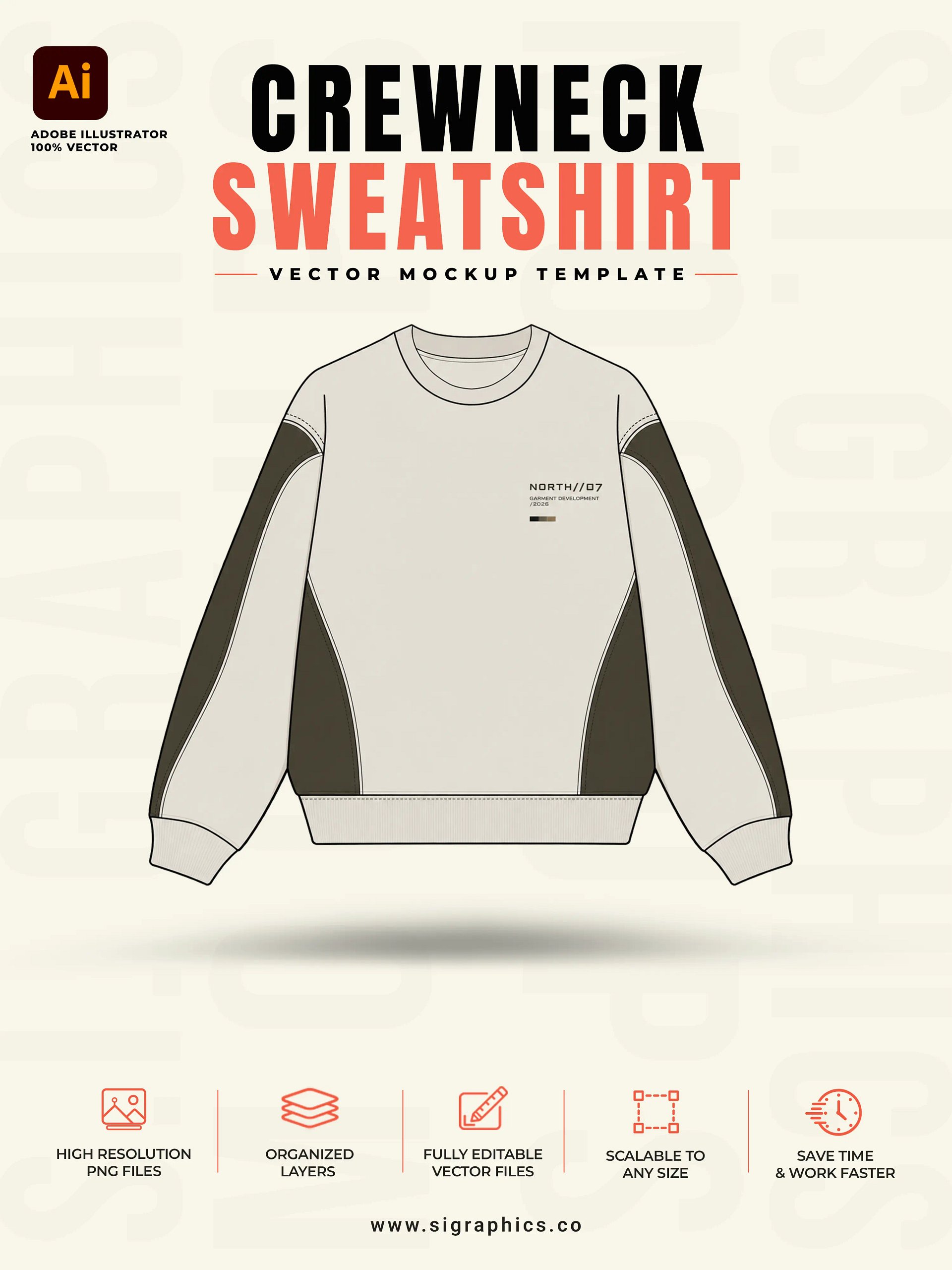 Crewneck Sweatshirt Vector Mockup Template – Front & Back Flats product image (1)
