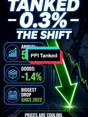 THE SYSTEM IS SHIFTING. YOU EITHER PAY ATTENTION OR YOU PAY THE PRICE. The June 2026 PPI data just dropped and the signal is clear for anyone actually paying attention. Wholesale inflation cooled to 5.5%, but the real headline is the big picture: Goods prices just CRASHED 1.4%.  This isn't just a minor fluctuation: it's the largest drop since July 2022.  Energy costs are falling. Gas prices are sliding. Producers are finally paying less, and that means the dominoes are starting to fall. This is the exact moment when the sheep stay scared and the winners start stacking.  Build your moat. Secure your future. Stay winning. #WealthBuilding #PPIReport #Inflation #StayWinning #PPI