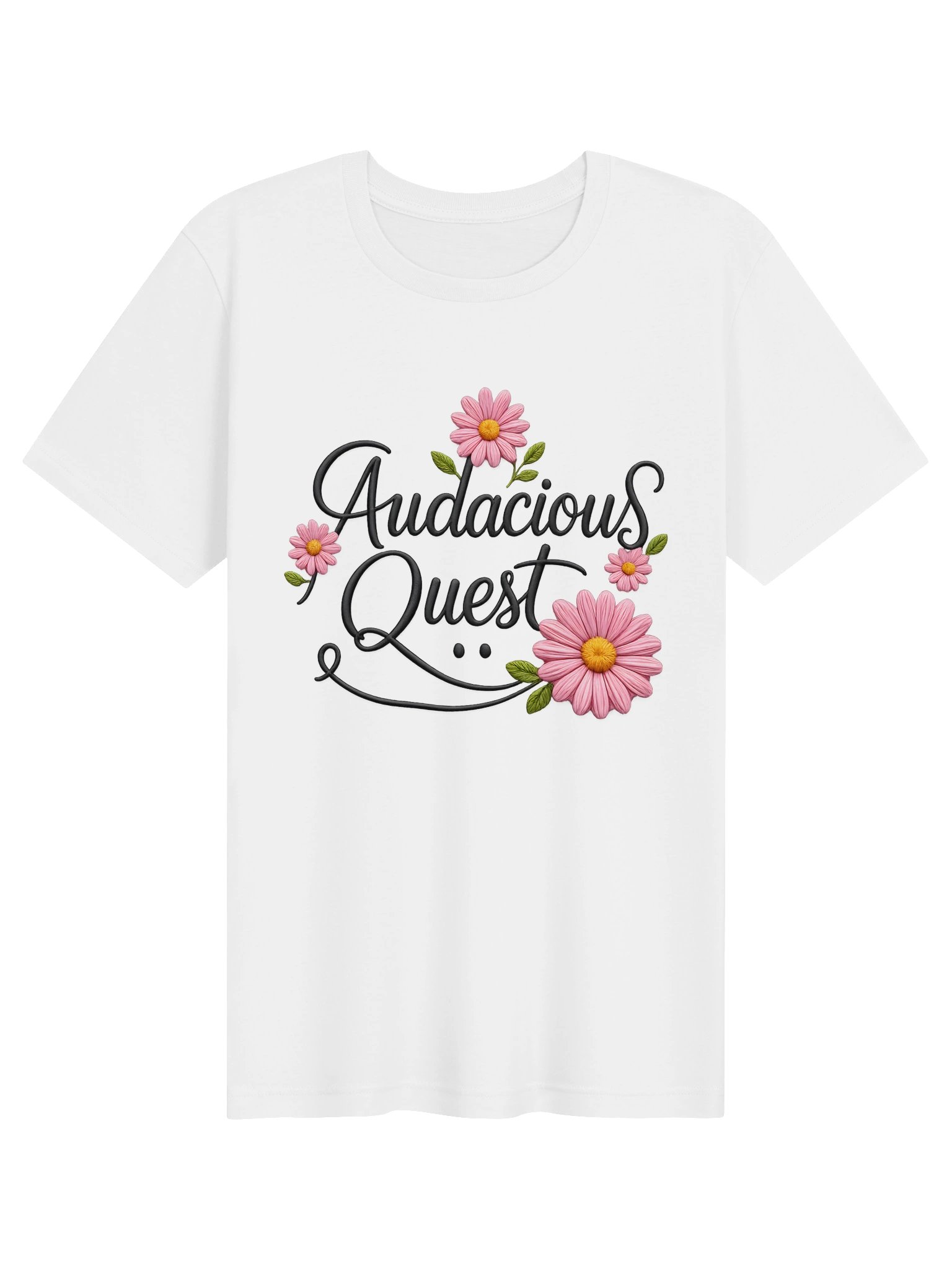 "Audacious Quest" Cute Floral Script Graphic T-Shirt product image (1)