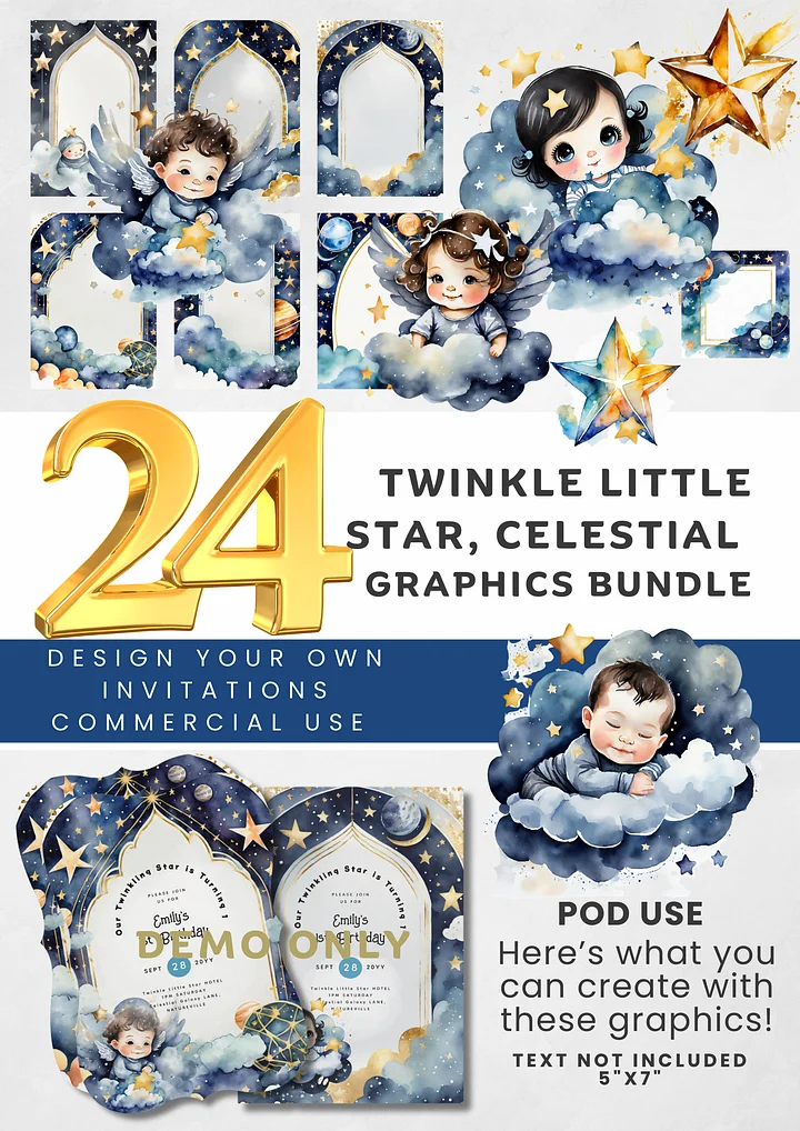 Twinkle Little Star Baby Shower and 1st Birthday Invitation Graphics Bundle product image (1)
