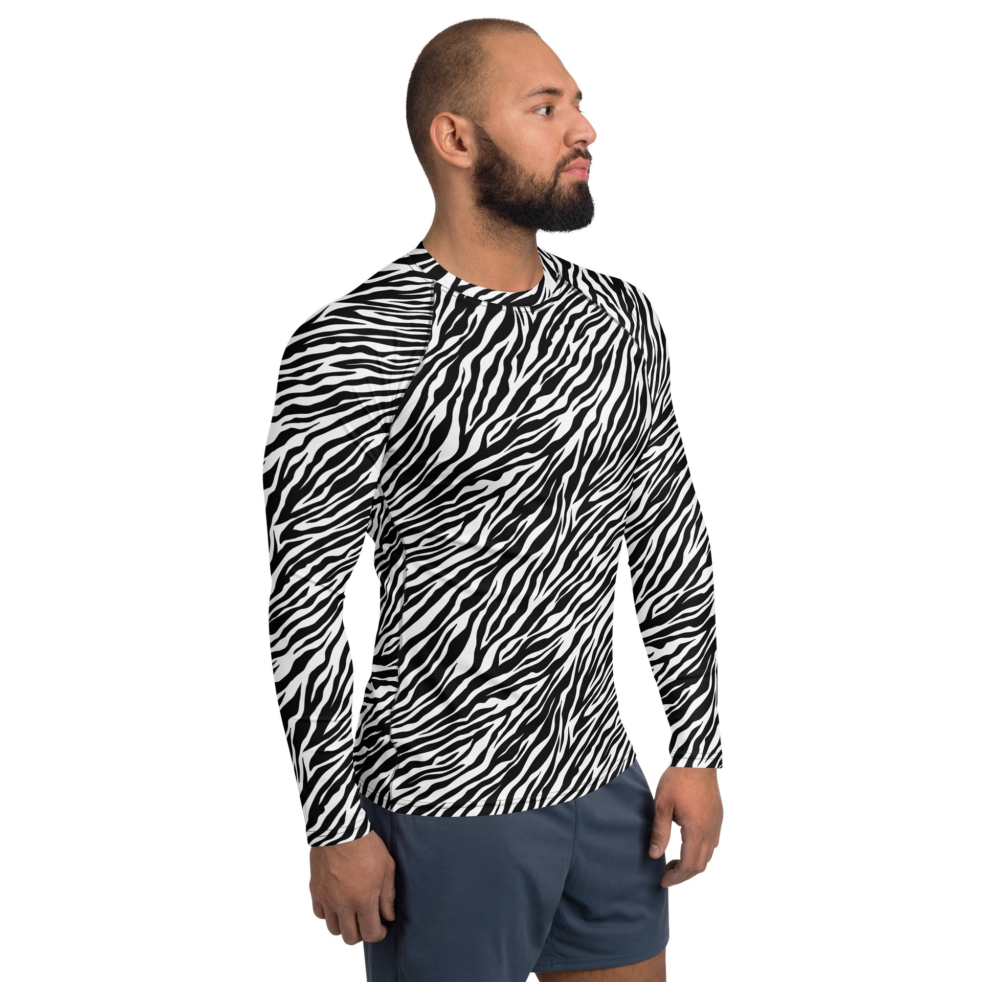 Zebra Stripes Men’s Rash Guard Athletic Swim Shirt Surfwear product image (4)