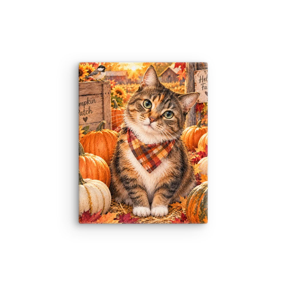 Autumn Tabby Cat Pumpkin Patch Canvas Wall Art product image (1)