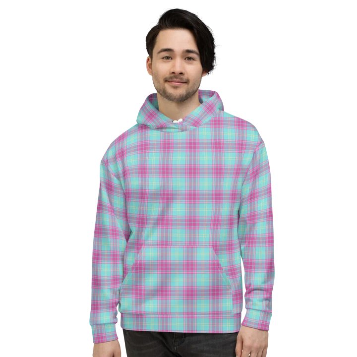 Hot Pink and Aqua Plaid Hoodie product image (2)