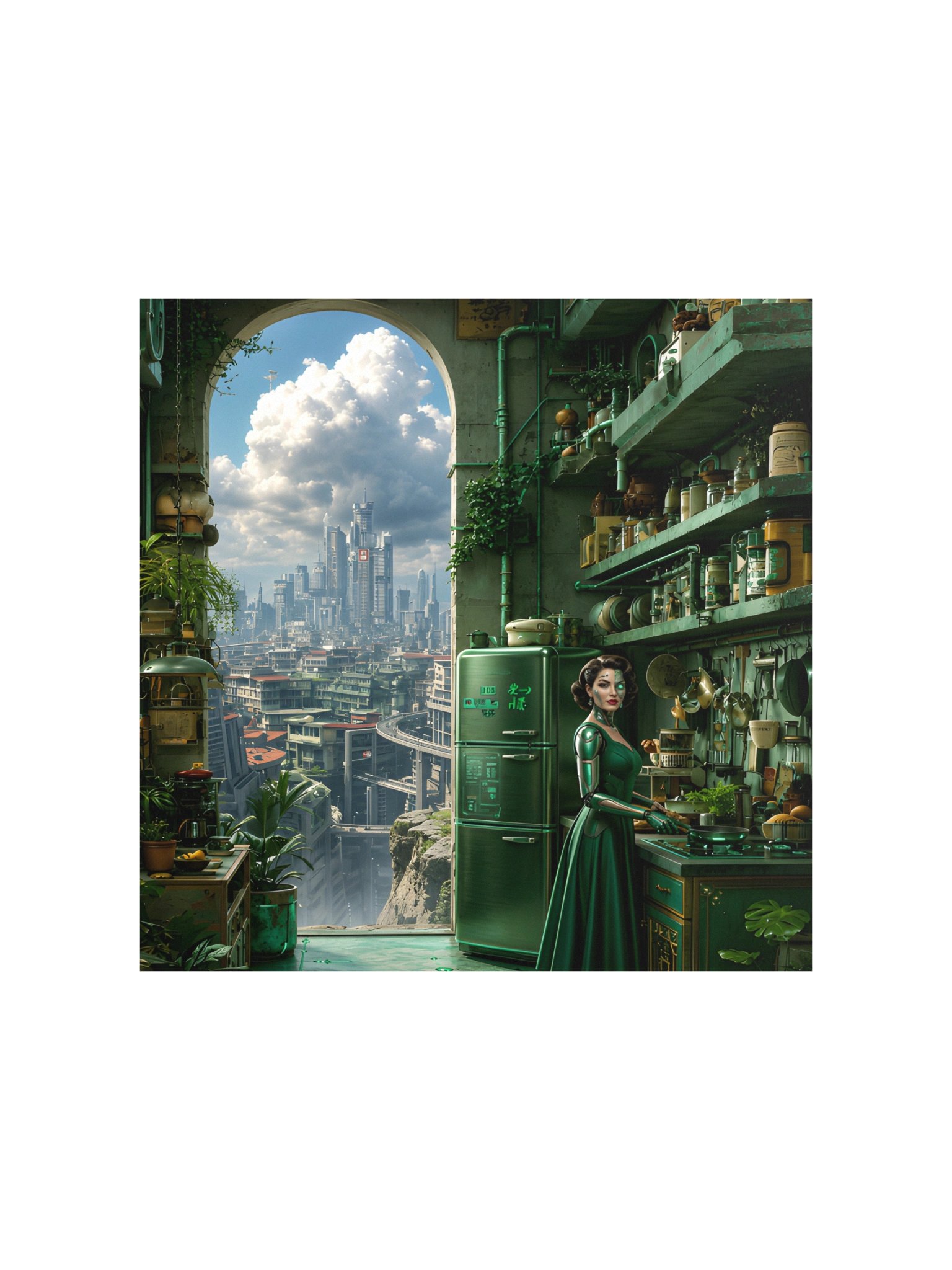 Cyberpunk Kitchen Poster | 2077 Green Fridge Wall Art | 10x10 Futuristic Decor product image (2)