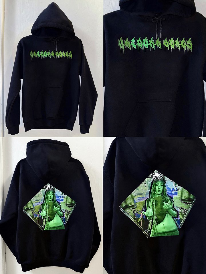 "UNICORN BONES” Green Metal Font w/ Body Graphic, Black Drawstring Hoodie *New Design* product image (1)