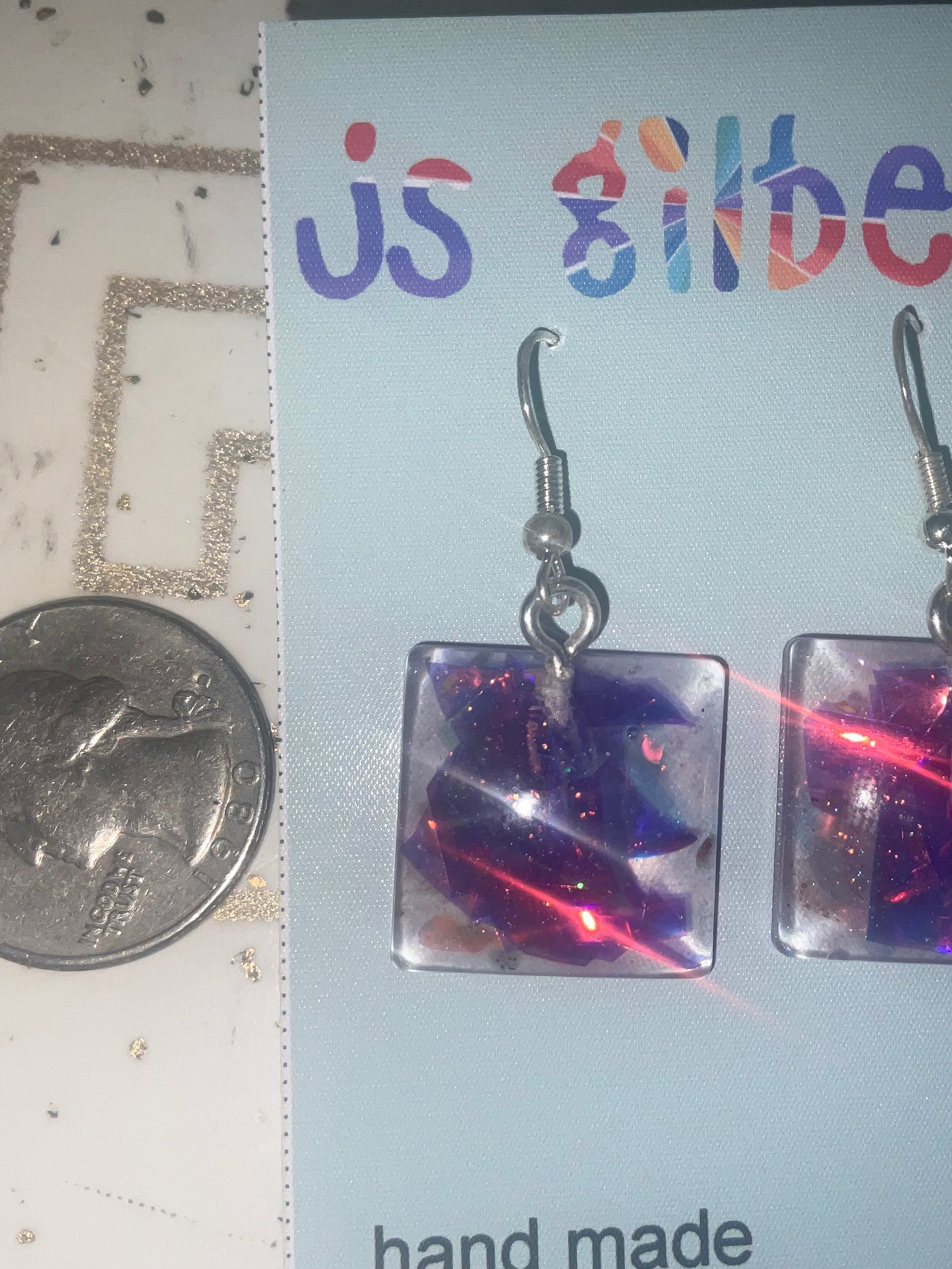 Medium size Square Holographic Dangle Earrings product image (2)