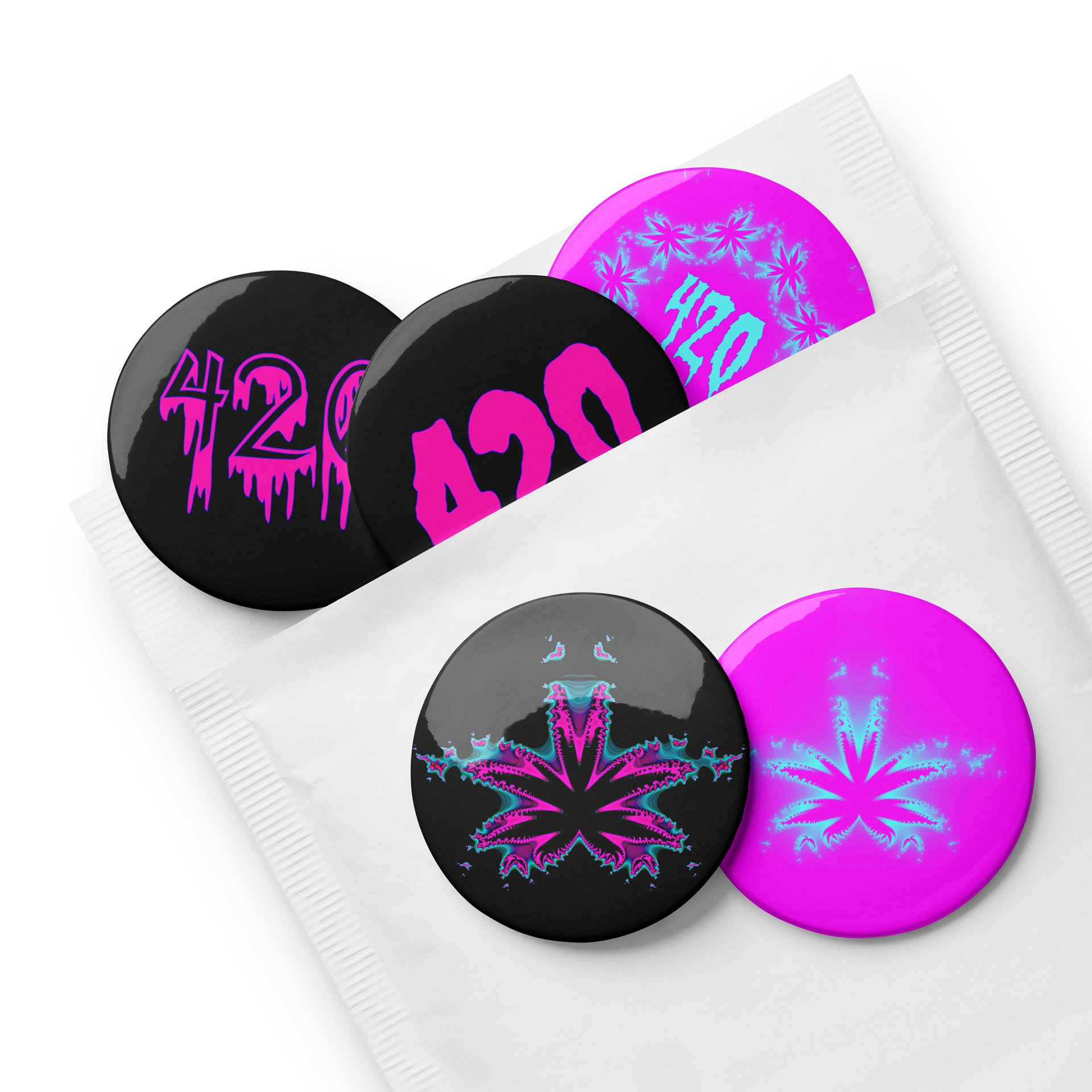 Creepy Cannabis 420 Pins, Black Blue Pink Pot Leaf Art Pin Button Set product image (9)