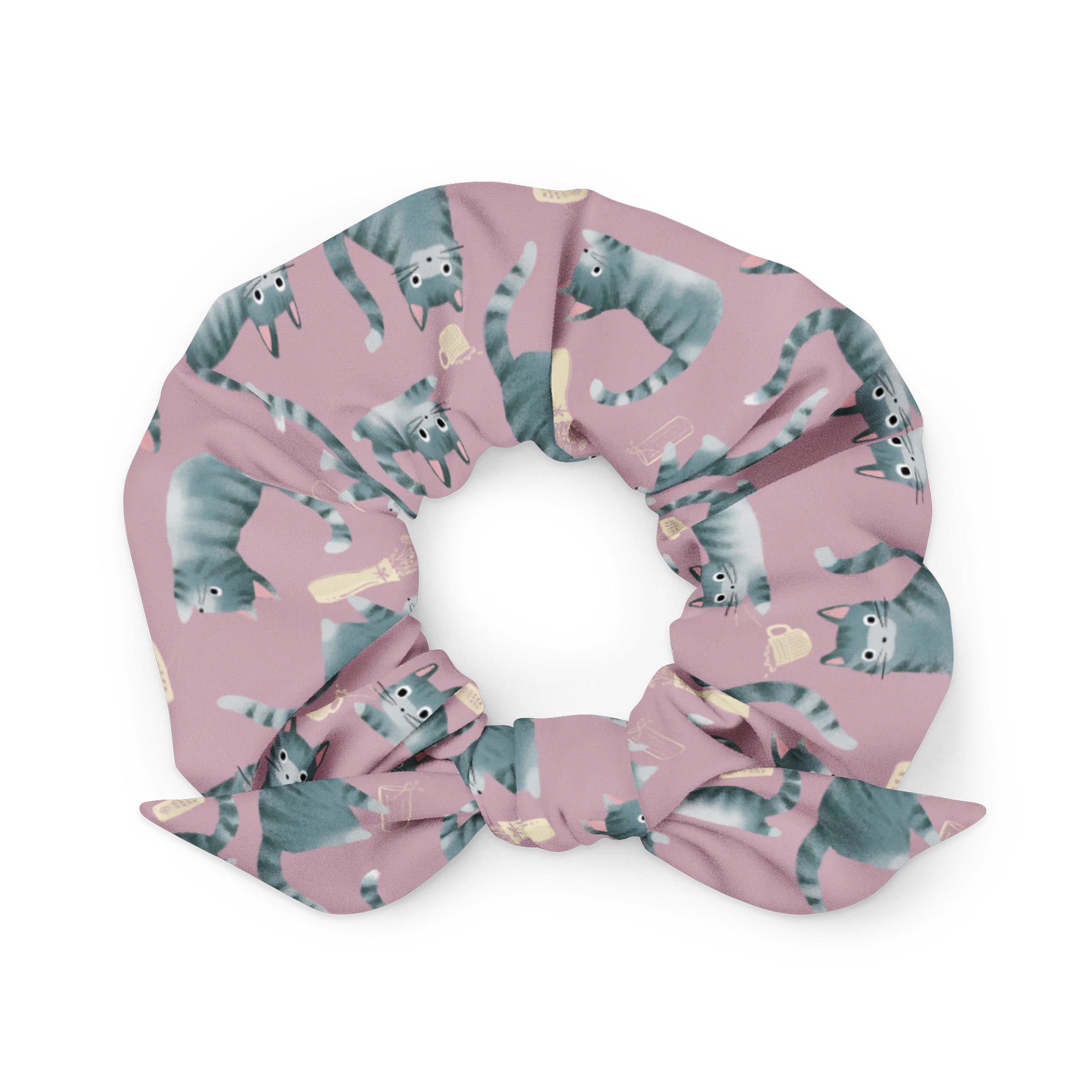 Grey Tabby Cats Knocking Stuff Over Patterned Scrunchie product image (1)