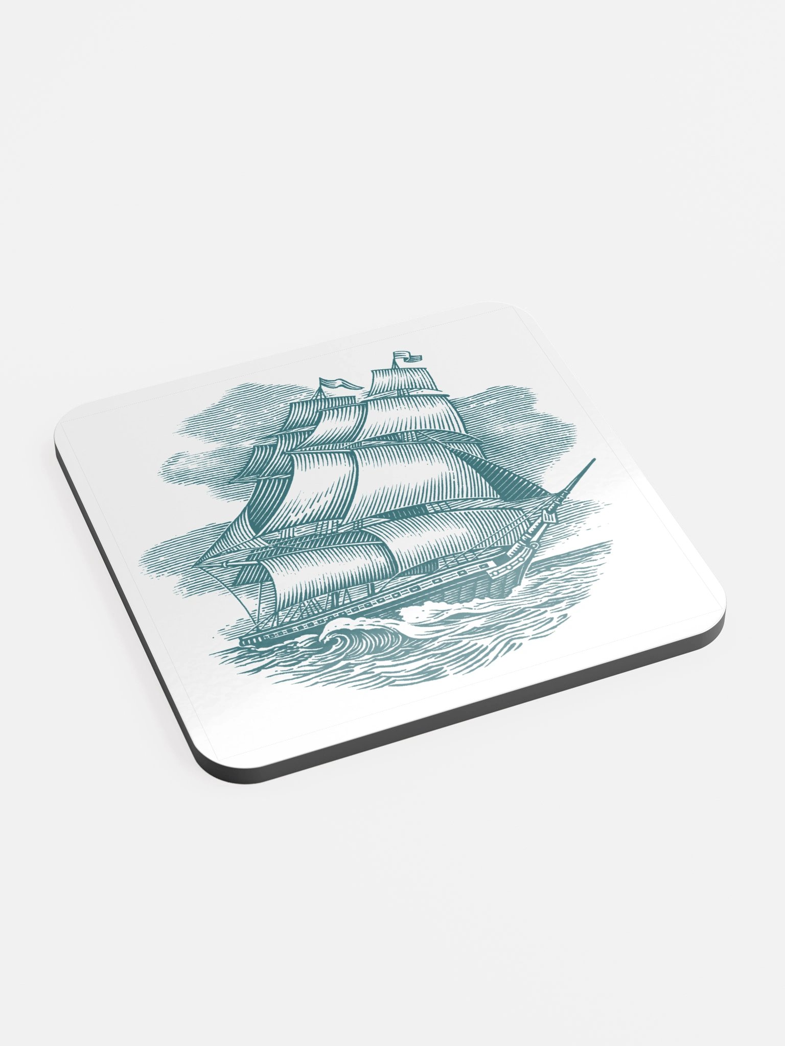 Monochrome Sailing Ship Glossed Cork Coaster product image (2)