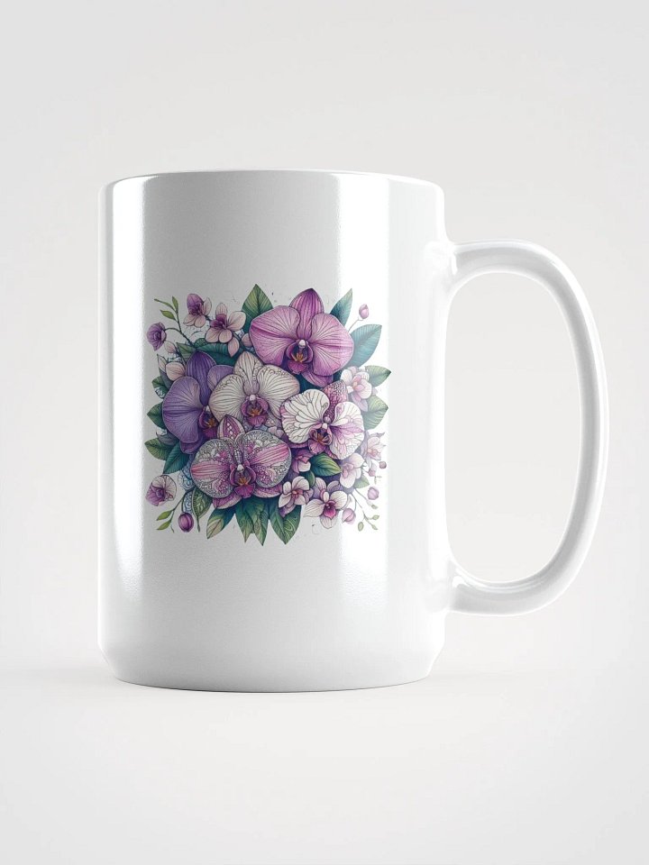 Orchid Oasis White Glossy Mug | AI Design mandala patterned flowers product image (1)