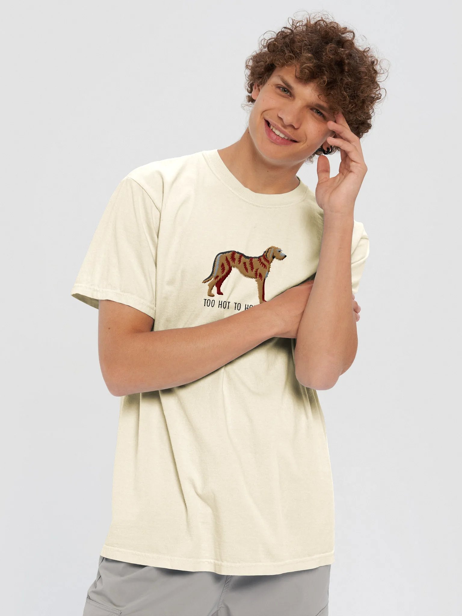 Too Hot to Houndle T-Shirt(Embroidered) of an Irish Wolfhound(Brindle) product image (2)