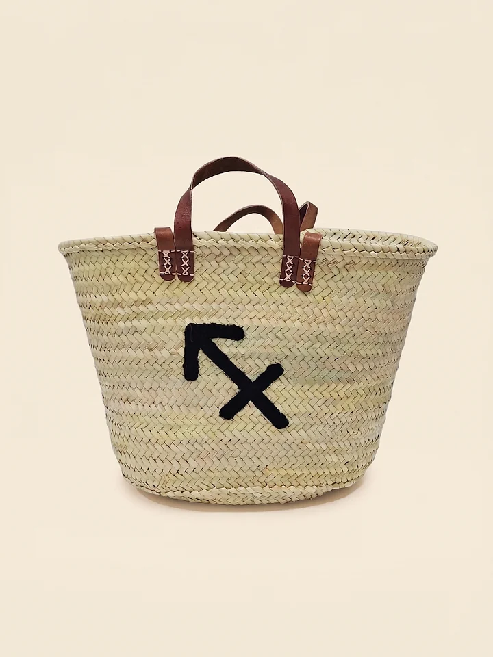 Handmade Straw Tote Bag – Sagittarius Zodiac Monogram Market Basket product image (1)