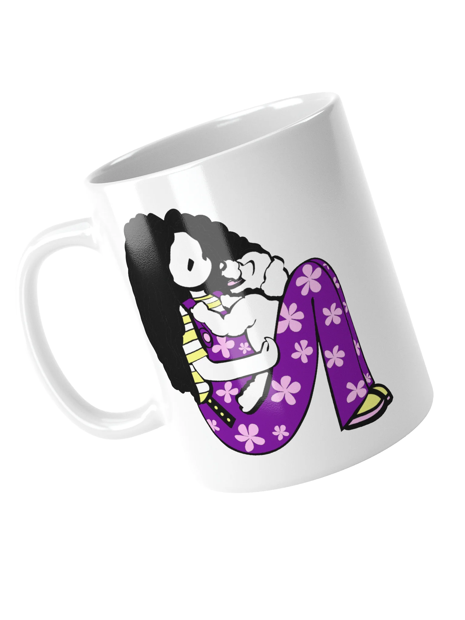 Mug: Girl with laughing dog: purple pink yellow product image (4)