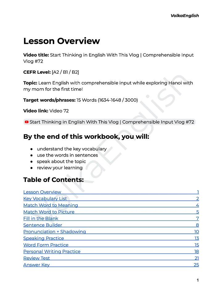 Start Thinking in English With This Vlog | Comprehensible Input Vlog #72 - Video 72 Study Pack product image (2)