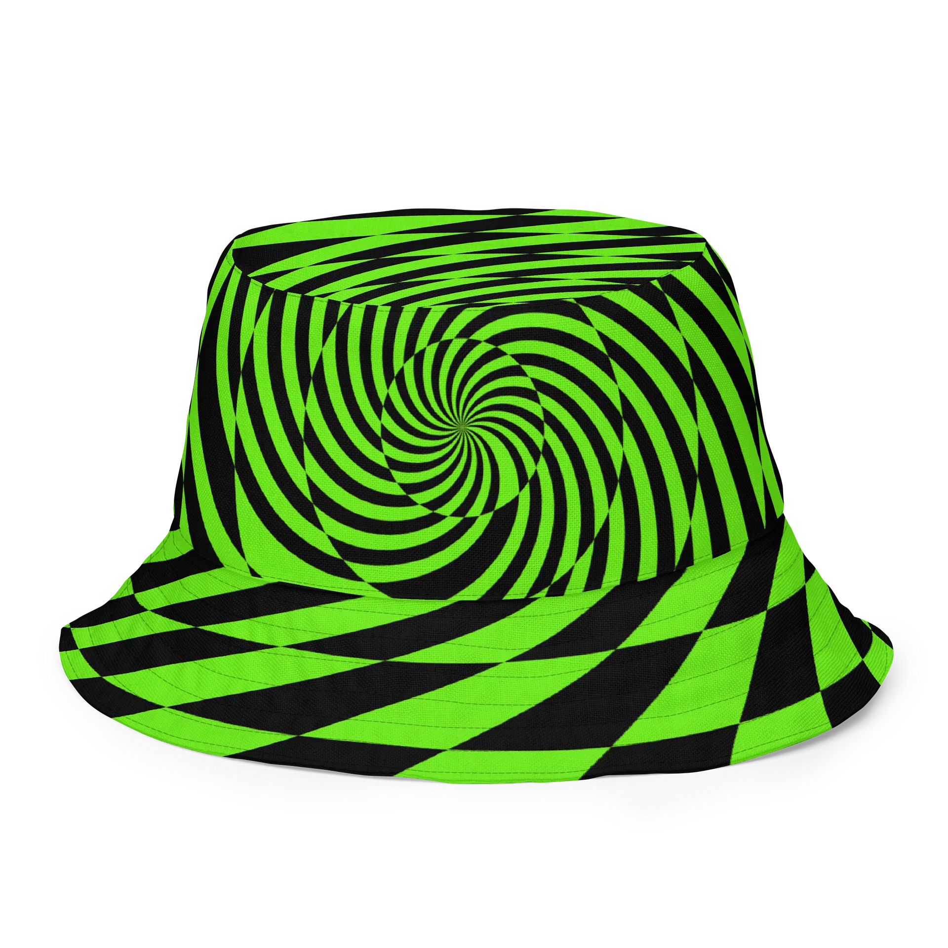 Psychedelic Spirals Rave Reversible Bucket Hat, Trippy EDM Festival Accessory, Black Neon Green Pink Checkers Techno Dance Party Fashion product image (6)