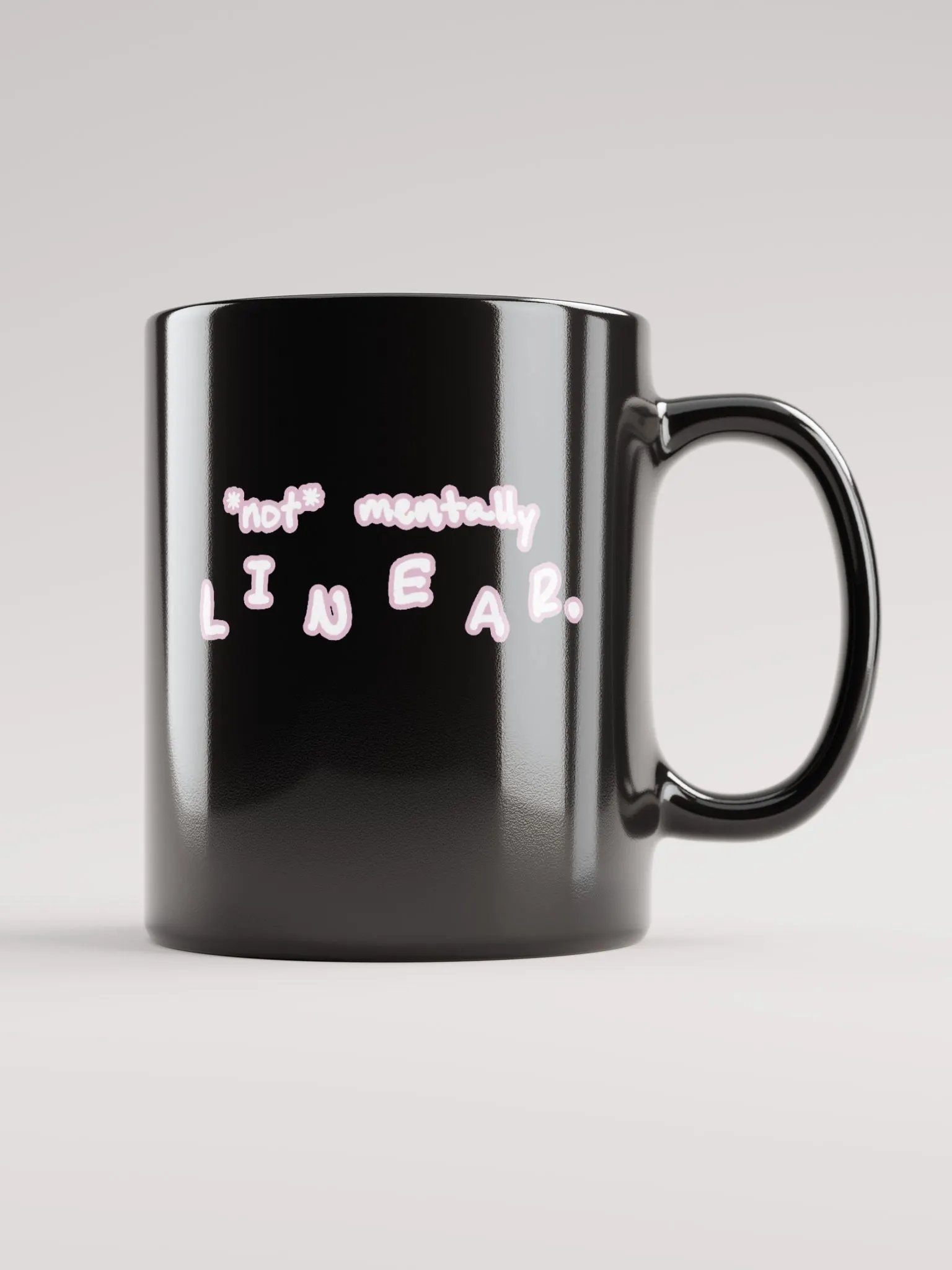 *not* mentally linear (lined design, #E1B9CE) glossy black mug product image (11)
