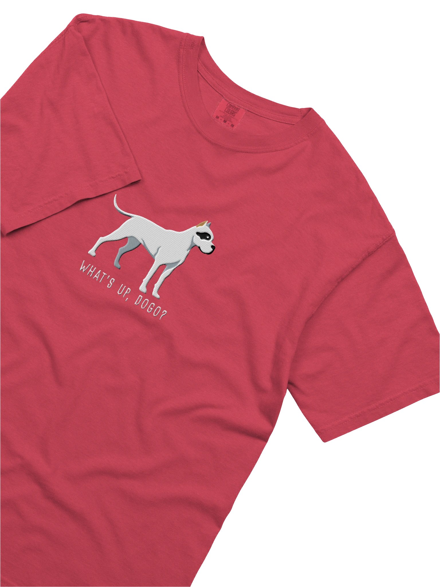 What's Up, Dogo? T-Shirt(Embroidered) of a Dogo Argentino(Black & White, Cropped Ears) product image (8)