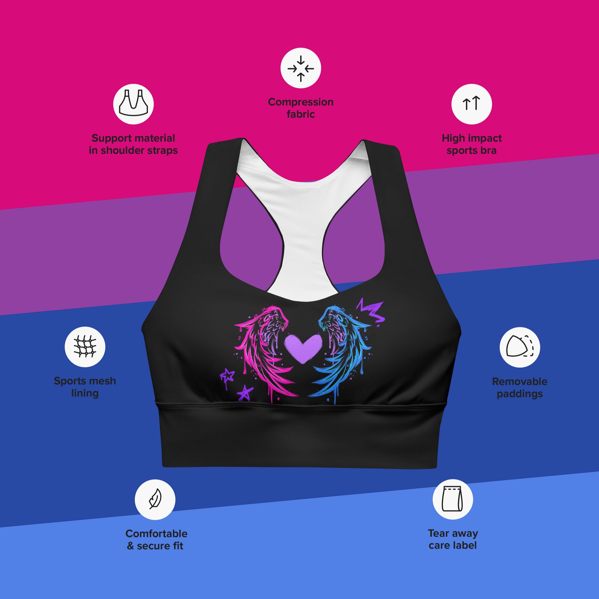 RISE Collection: Subtle Bisexual Pride Phoenix Mild Compression Sports Bra product image (3)