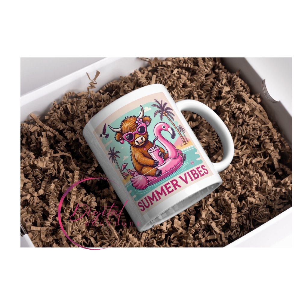 Cute Highland Cow on Flamingo Float Summer Clipart product image (4)