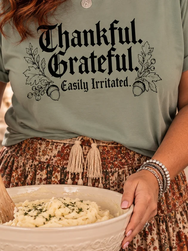 Thankful. Grateful. Easily Irritated. | Funny Thanksgiving T-Shirt product image (1)